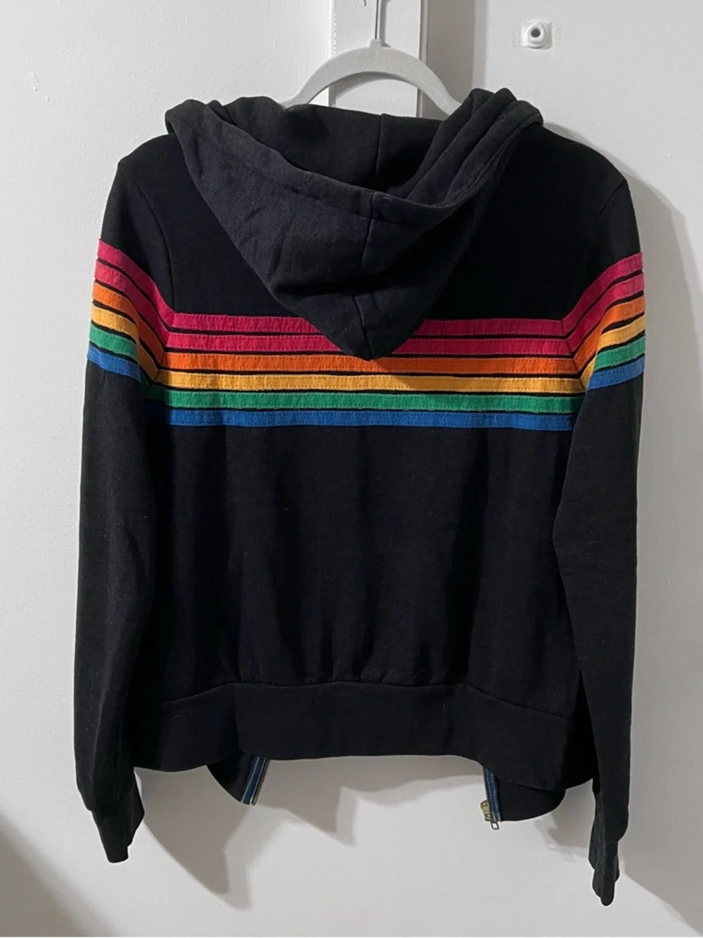 Aviator Nation 5 Stripe Zip Hoodie with Rainbow Stripe Detail - Picture 2 of 9